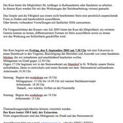 Ankündigung des dritten Kurses 2003